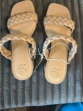 a new day Braided Double-Strap Slide Sandals in Beige